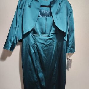 Elegant Calvin Klein Teal Dress with Jacket